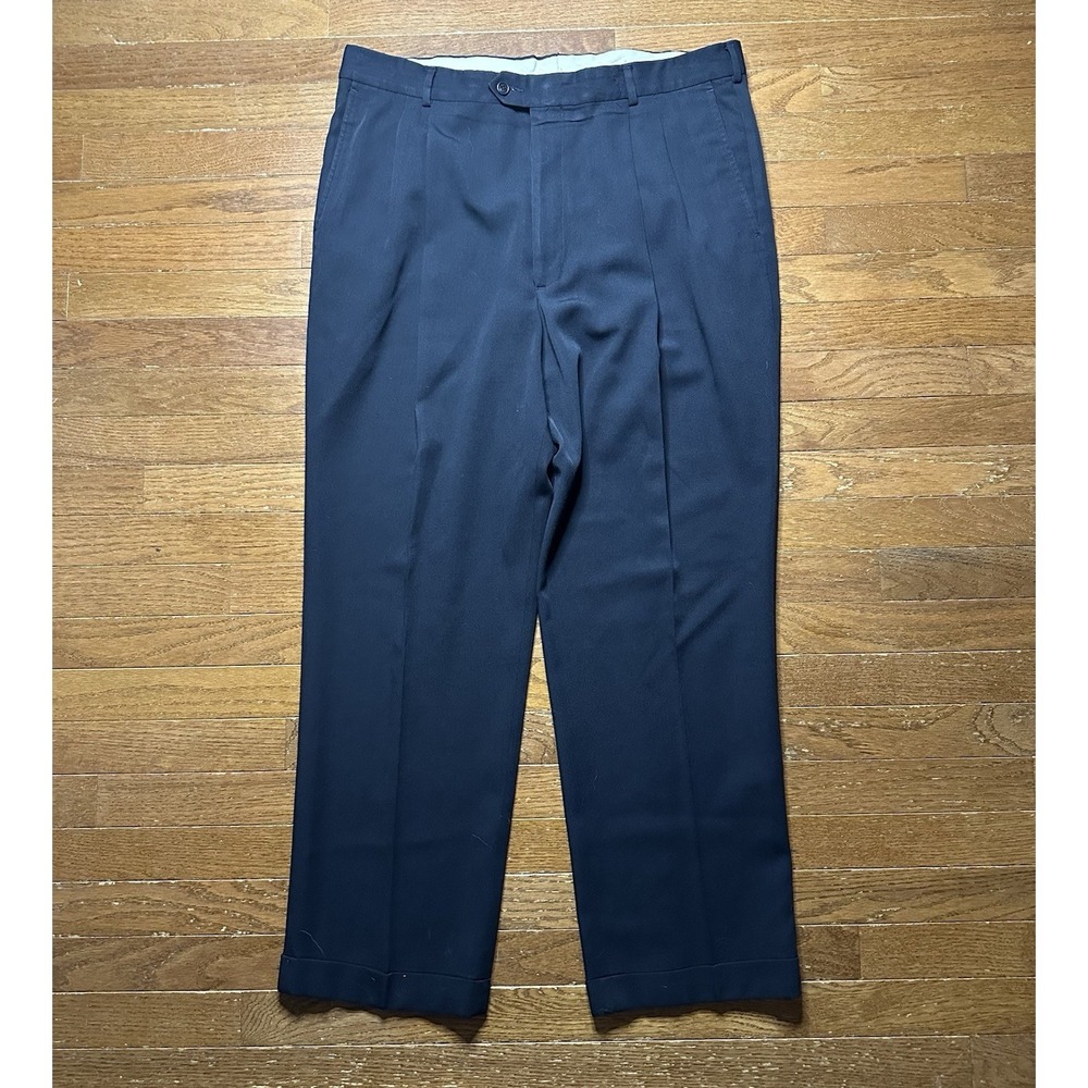 VTG Chaps Ralph Lauren Trousers Dress Pants Mens 38x30 Navy Blue Pleated Wool